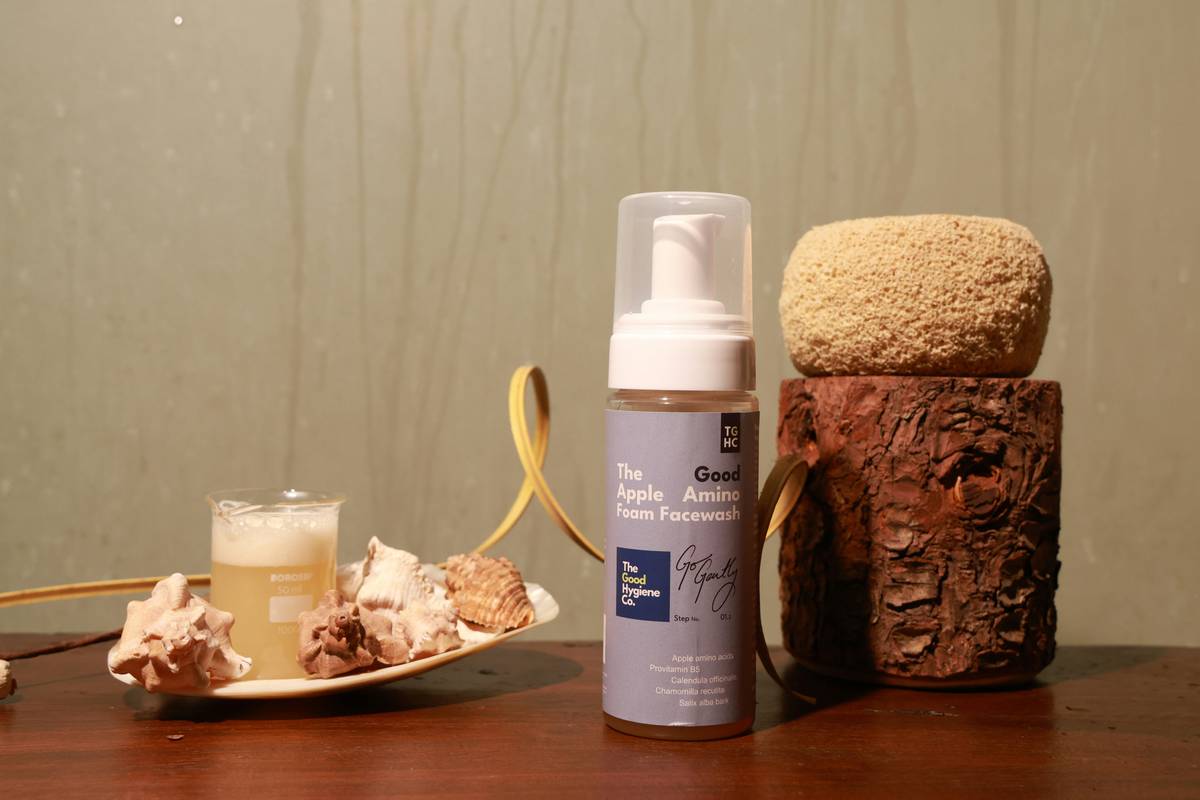 close-up of organic cleanser for face bottle with clean ingredient list visible